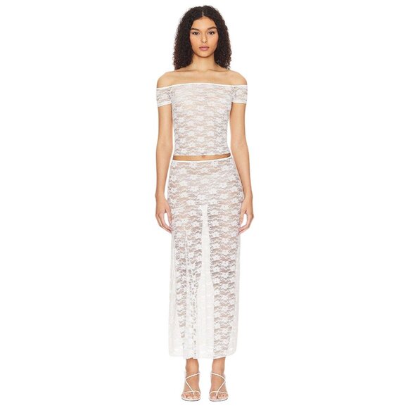 MAJORELLE Dresses & Skirts - MAJORELLE Alexa Sheer Midi Skirt in White Medium Lace Floral